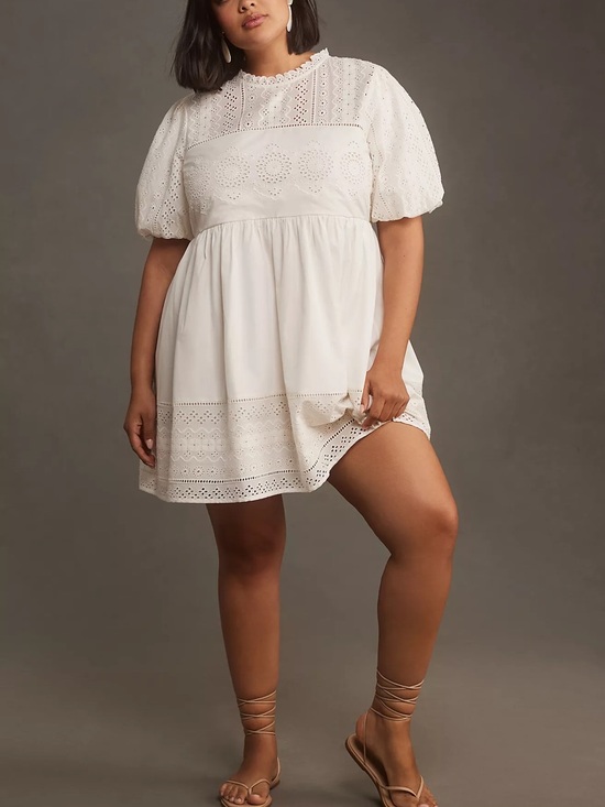 NWT Anthropologie Forever That Girl Puff-Sleeve Lace Mini Dress White L Large - Picture 8 of 8